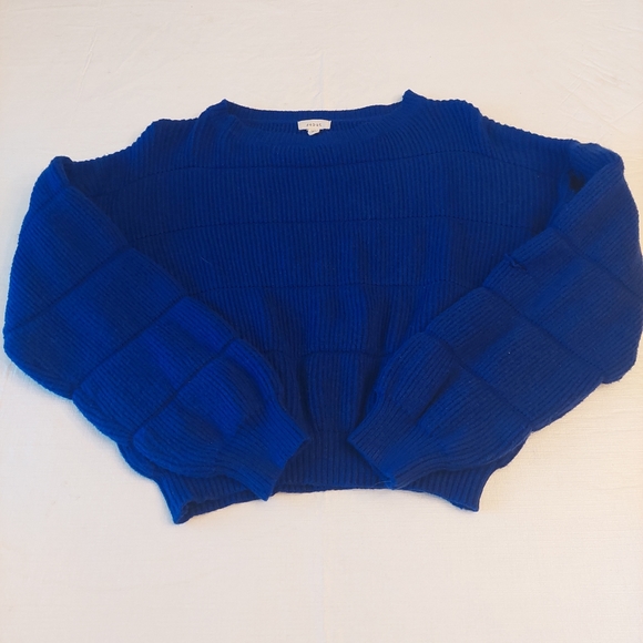 Debut Cobalt Blue Cropped Ribbed Knit Balloon Sleeve Sweater Boxy Fit Size M - Picture 8 of 12